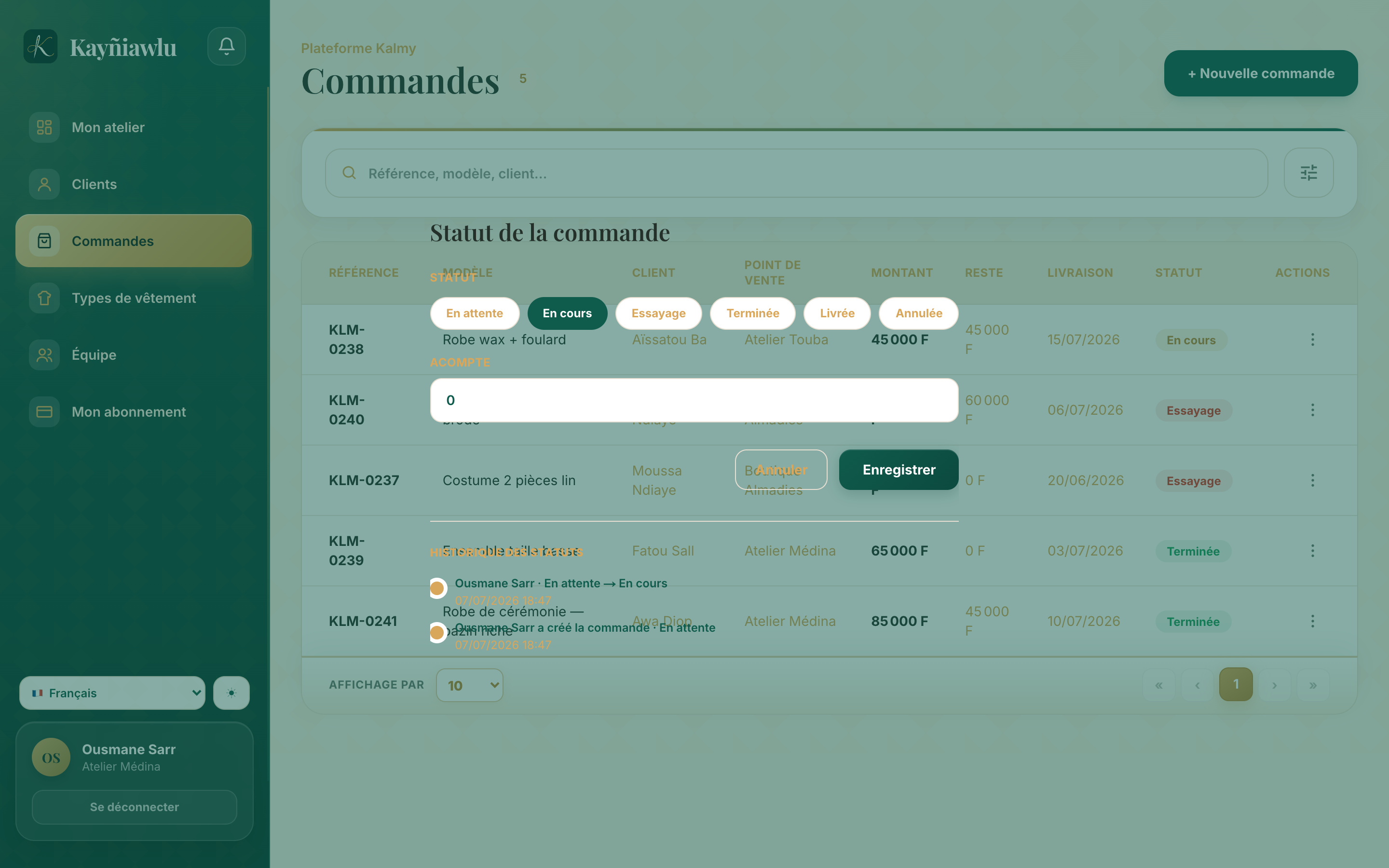 Changement de statut dans le backoffice