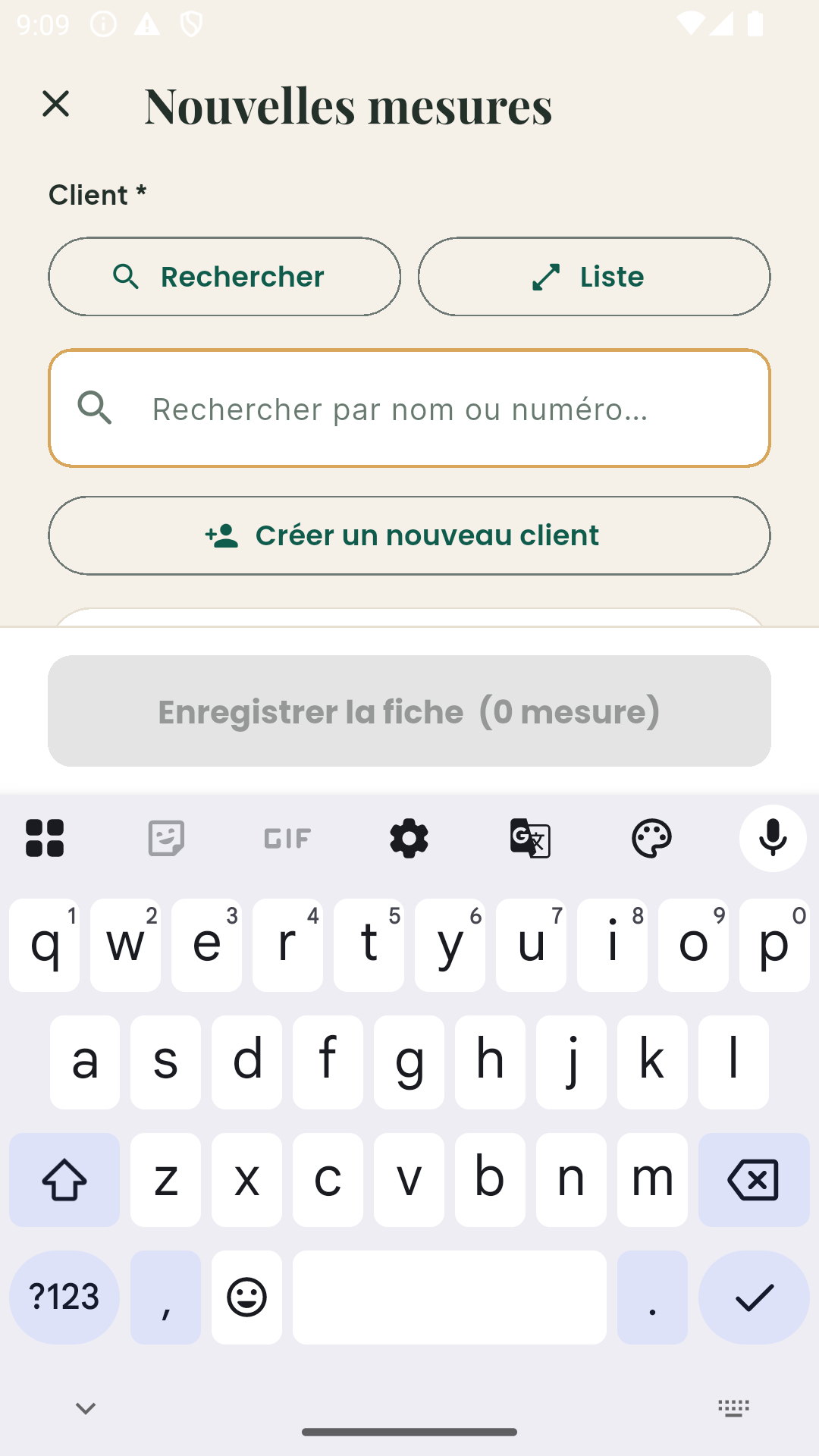 Sélection du client