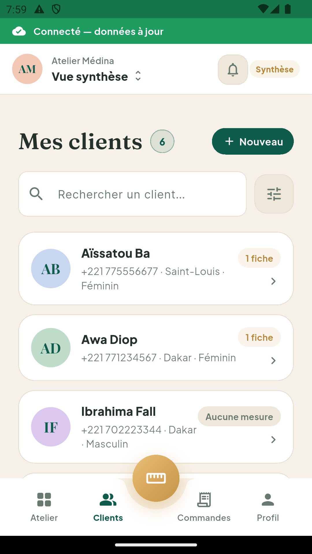 Liste clients mobile