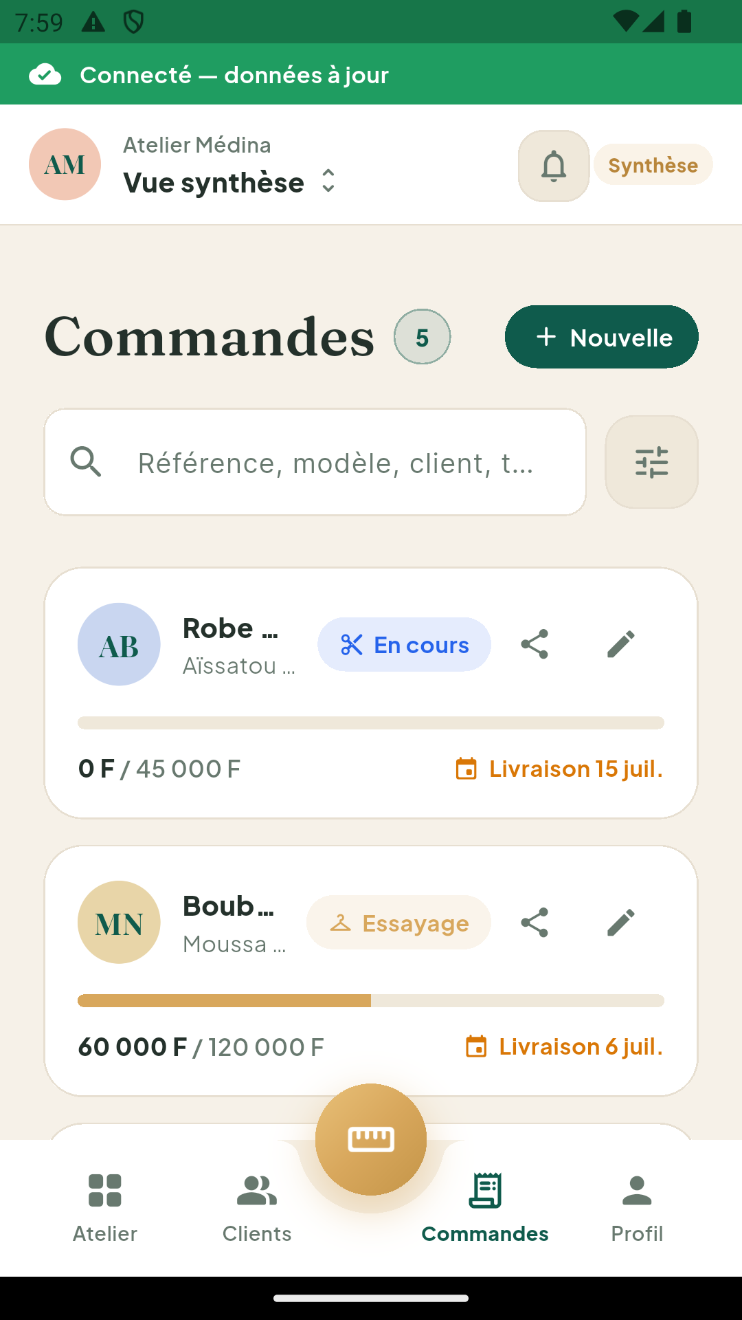 Liste commandes mobile