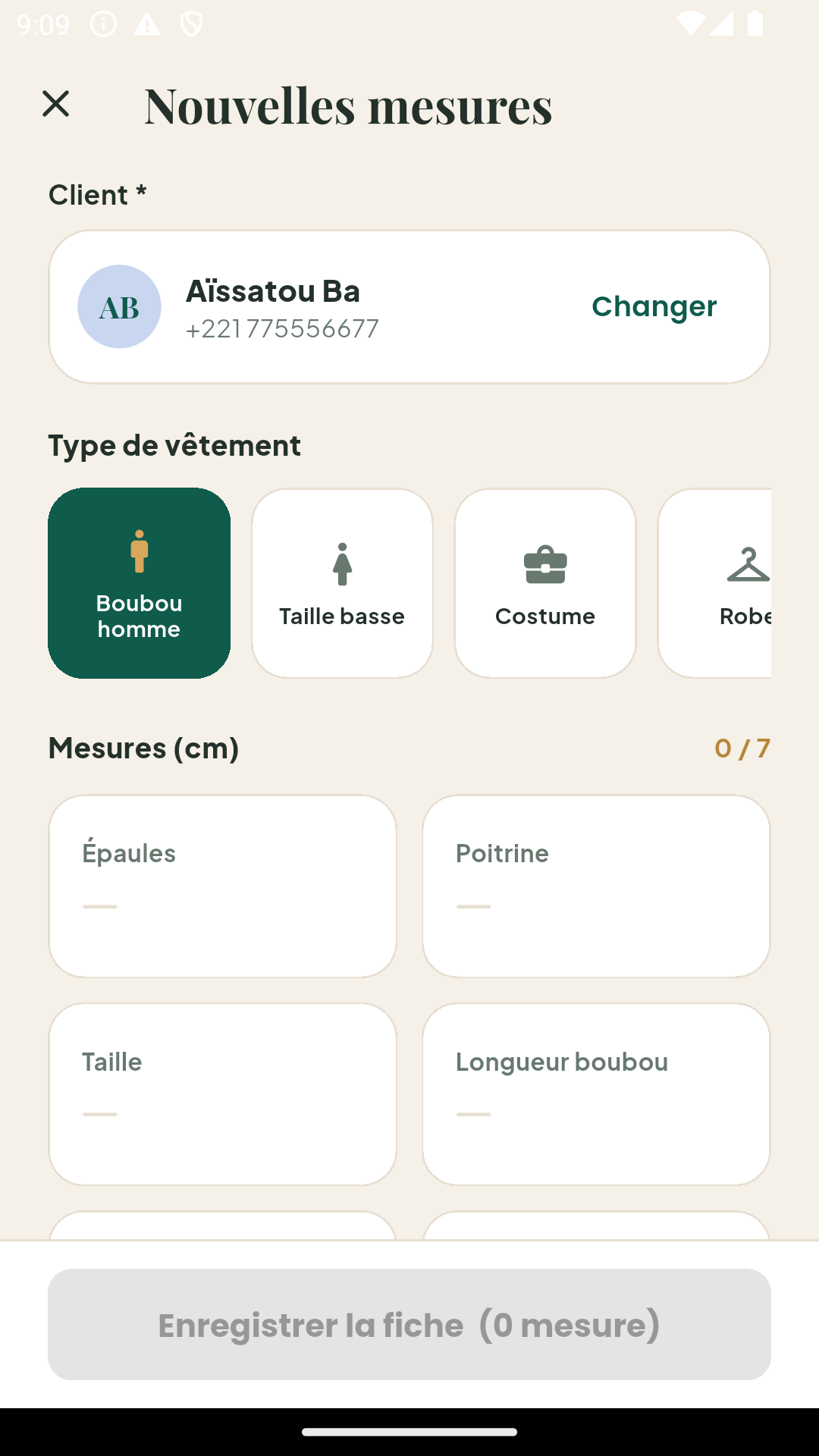 Saisie des mesures