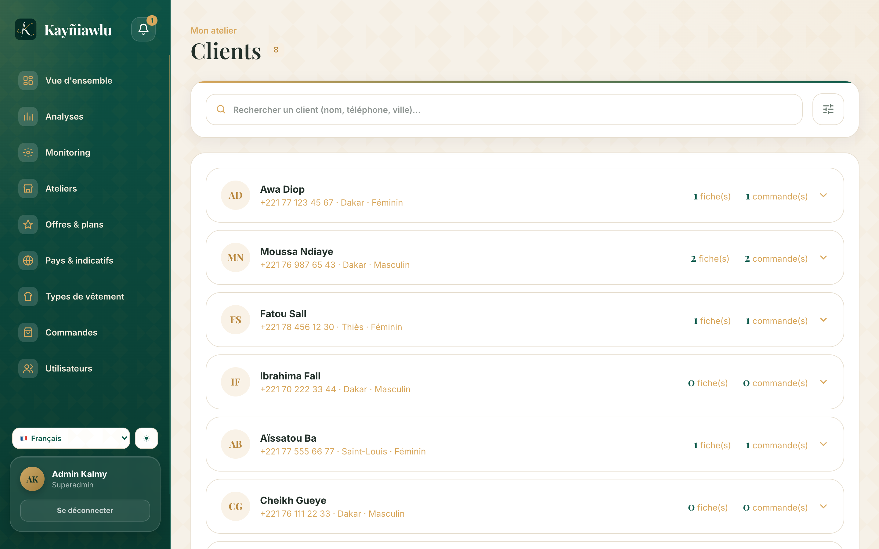 Liste client ci backoffice bi